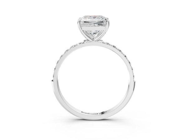 White gold Princess Cut Diamond Pavé Band Solitaire Ring with Four-Prong Setting_87