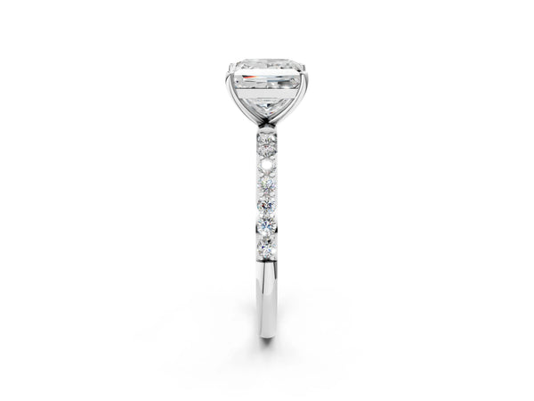 White gold Princess Cut Diamond Pavé Band Solitaire Ring with Four-Prong Setting_92