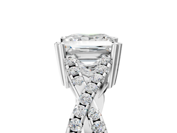 White gold Princess Solitaire Twist Band with Pavé Setting and Four-Prong Setting_29