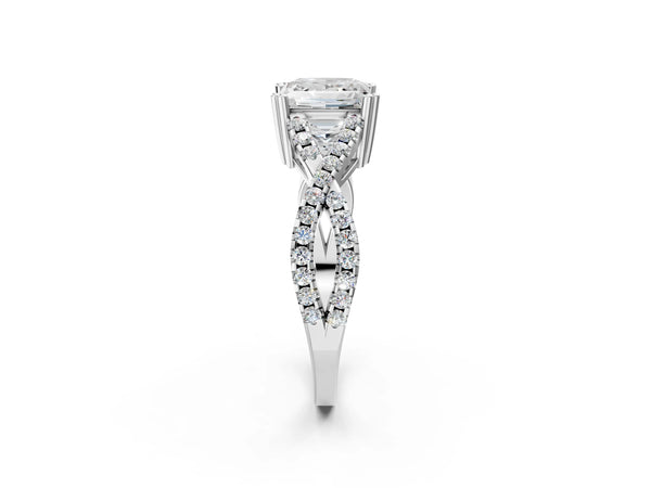 White gold Princess Solitaire Twist Band with Pavé Setting and Four-Prong Setting_38