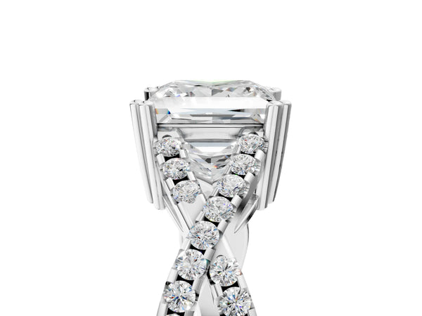 White gold Princess Solitaire Twist Band with Pavé Setting and Four-Prong Setting_47