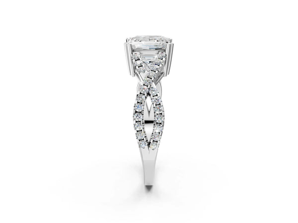 White gold Princess Solitaire Twist Band with Pavé Setting and Four-Prong Setting_50
