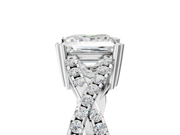 White gold Princess Solitaire Twist Band with Pavé Setting and Four-Prong Setting_71