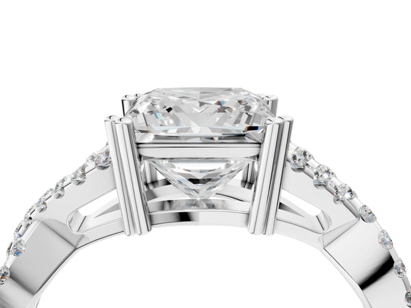 White gold Princess Solitaire Twist Band with Pavé Setting and Four-Prong Setting_82