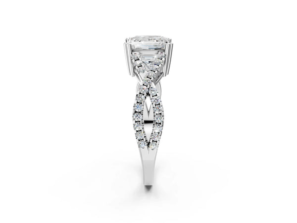 White gold Princess Solitaire Twist Band with Pavé Setting and Four-Prong Setting_86