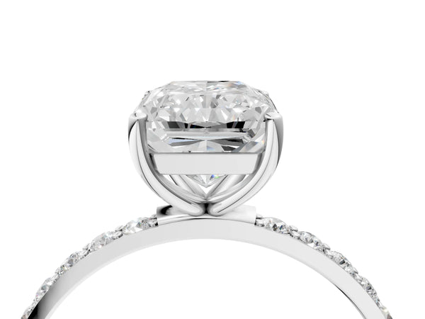 White gold Radiant Cut Diamond Pavé Band Solitaire Ring with Four-Prong Setting_100