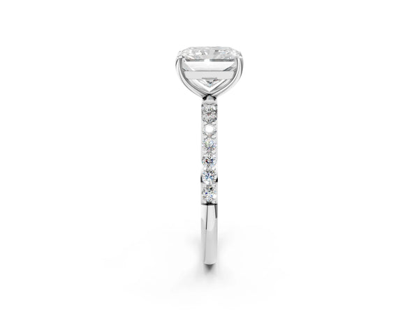 White gold Radiant Cut Diamond Pavé Band Solitaire Ring with Four-Prong Setting_104