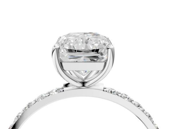 White gold Radiant Cut Diamond Pavé Band Solitaire Ring with Four-Prong Setting_34