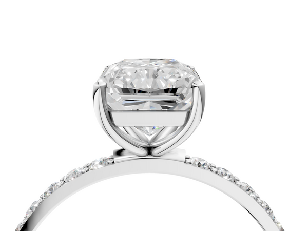 White gold Radiant Cut Diamond Pavé Band Solitaire Ring with Four-Prong Setting_4
