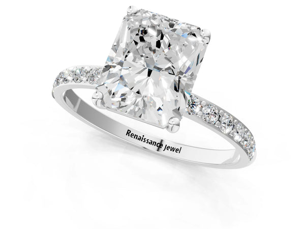 White gold Radiant Cut Diamond Pavé Band Solitaire Ring with Four-Prong Setting_85