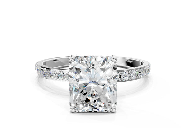 White gold Radiant Cut Diamond Pavé Band Solitaire Ring with Four-Prong Setting_96