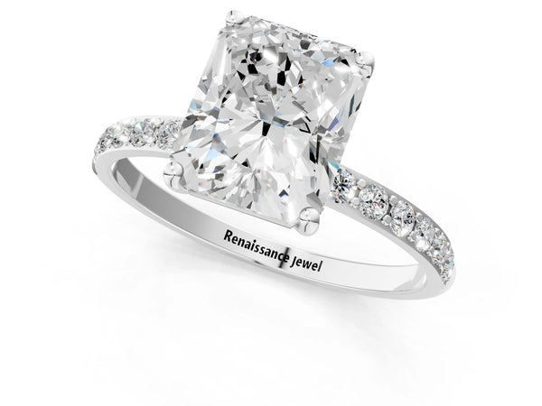 White gold Radiant Cut Diamond Pavé Band Solitaire Ring with Four-Prong Setting_97