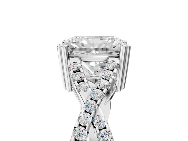 White gold Radiant Solitaire Twist Band with Pavé Setting and Four-Prong Setting_53