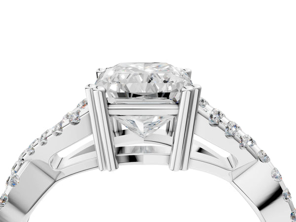 White gold Radiant Solitaire Twist Band with Pavé Setting and Four-Prong Setting_58
