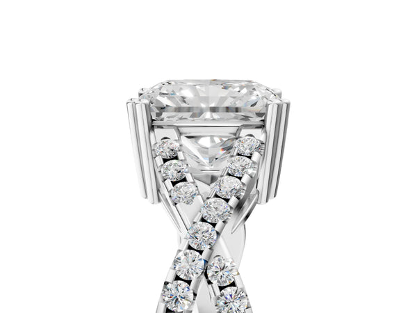 White gold Radiant Solitaire Twist Band with Pavé Setting and Four-Prong Setting_59