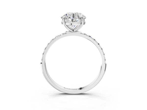 White gold Round Cut Diamond Pavé Band Solitaire Ring with Four-Prong Setting_33