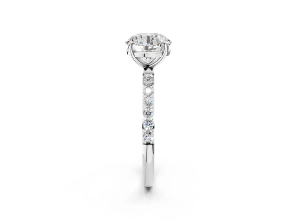 White gold Round Cut Diamond Pavé Band Solitaire Ring with Four-Prong Setting_62