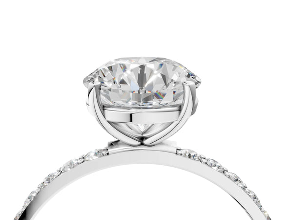 White gold Round Cut Diamond Pavé Band Solitaire Ring with Four-Prong Setting_64