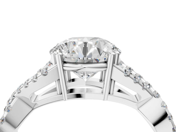 White gold Round Solitaire Twist Band with Pavé Setting and Four-Prong Setting_16