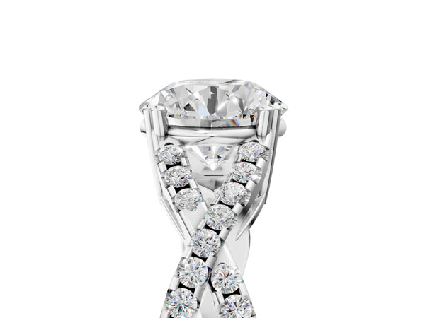 White gold Round Solitaire Twist Band with Pavé Setting and Four-Prong Setting_29