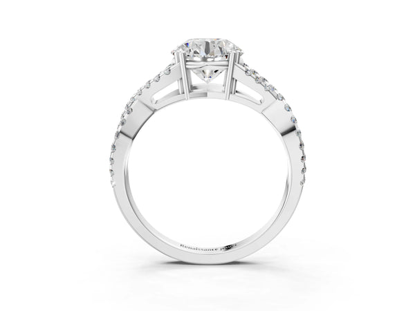 White gold Round Solitaire Twist Band with Pavé Setting and Four-Prong Setting_57