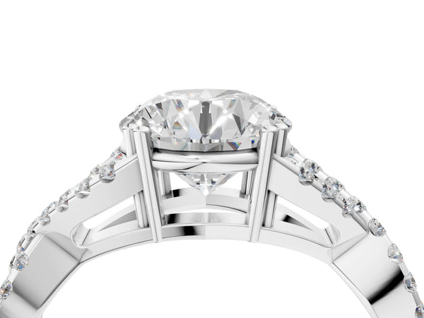 White gold Round Solitaire Twist Band with Pavé Setting and Four-Prong Setting_64