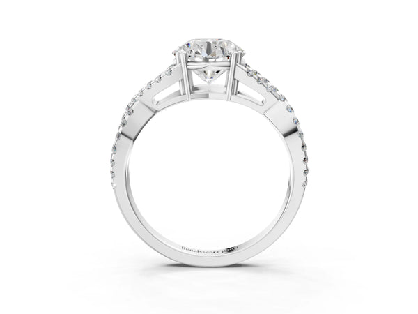 White gold Round Solitaire Twist Band with Pavé Setting and Four-Prong Setting_87