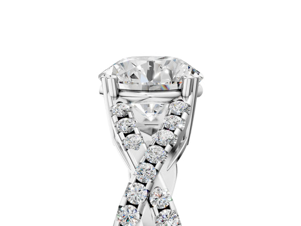 White gold Round Solitaire Twist Band with Pavé Setting and Four-Prong Setting_89