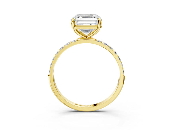 Yellow gold Asscher Cut Diamond Pavé Band Solitaire Ring with Four-Prong Setting_111