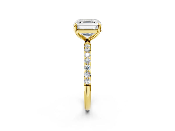 Yellow gold Asscher Cut Diamond Pavé Band Solitaire Ring with Four-Prong Setting_20