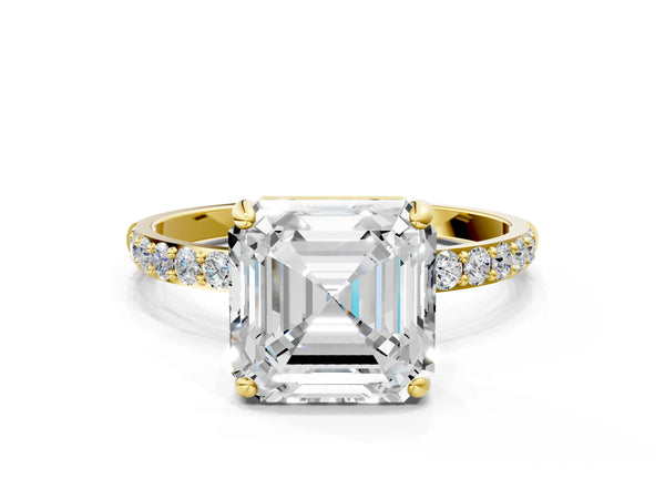 Yellow gold Asscher Cut Diamond Pavé Band Solitaire Ring with Four-Prong Setting_24