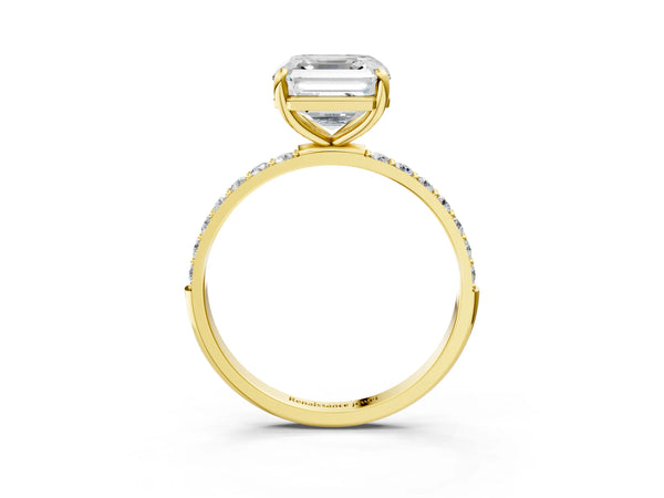 Yellow gold Asscher Cut Diamond Pavé Band Solitaire Ring with Four-Prong Setting_33