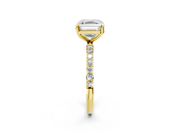 Yellow gold Asscher Cut Diamond Pavé Band Solitaire Ring with Four-Prong Setting_38