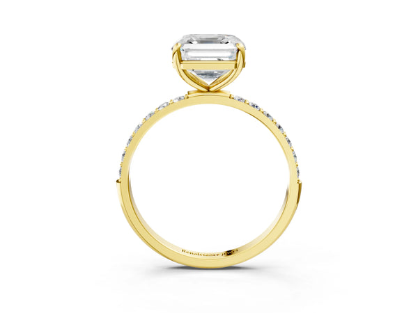 Yellow gold Asscher Cut Diamond Pavé Band Solitaire Ring with Four-Prong Setting_39