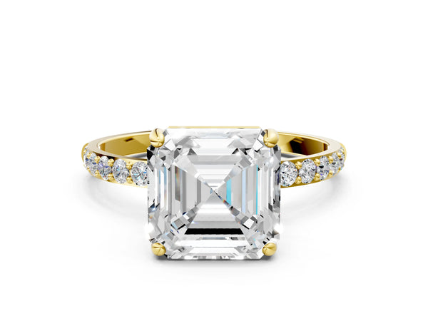 Yellow gold Asscher Cut Diamond Pavé Band Solitaire Ring with Four-Prong Setting_60