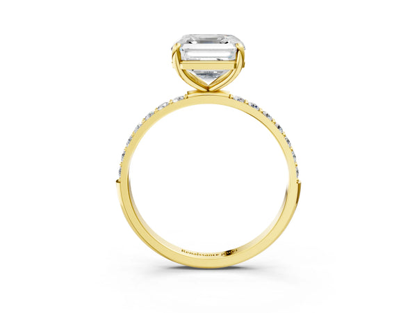 Yellow gold Asscher Cut Diamond Pavé Band Solitaire Ring with Four-Prong Setting_69