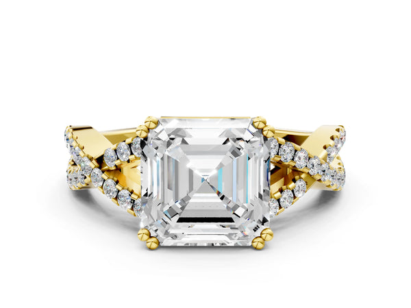 Yellow gold Asscher Solitaire Twist Band with Pavé Setting and Four-Prong Setting_42