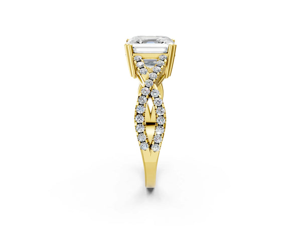 Yellow gold Asscher Solitaire Twist Band with Pavé Setting and Four-Prong Setting_44