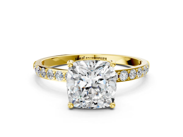 Yellow gold Cushion Cut Diamond Pavé Band Solitaire Ring with Four-Prong Setting_36