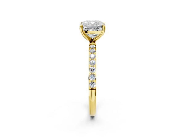 Yellow gold Cushion Cut Diamond Pavé Band Solitaire Ring with Four-Prong Setting_50