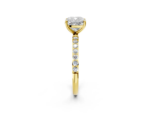 Yellow gold Cushion Cut Diamond Pavé Band Solitaire Ring with Four-Prong Setting_74