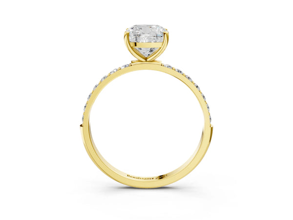 Yellow gold Cushion Cut Diamond Pavé Band Solitaire Ring with Four-Prong Setting_81