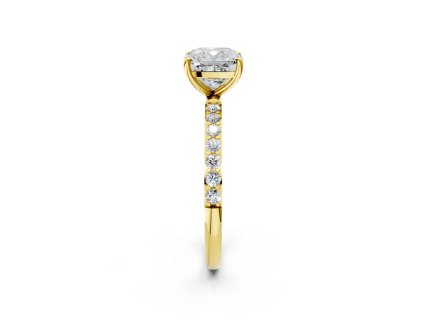 Yellow gold Cushion Cut Diamond Pavé Band Solitaire Ring with Four-Prong Setting_92