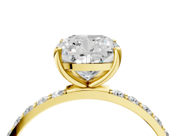 Yellow gold Cushion Cut Diamond Pavé Band Solitaire Ring with Four-Prong Setting_94