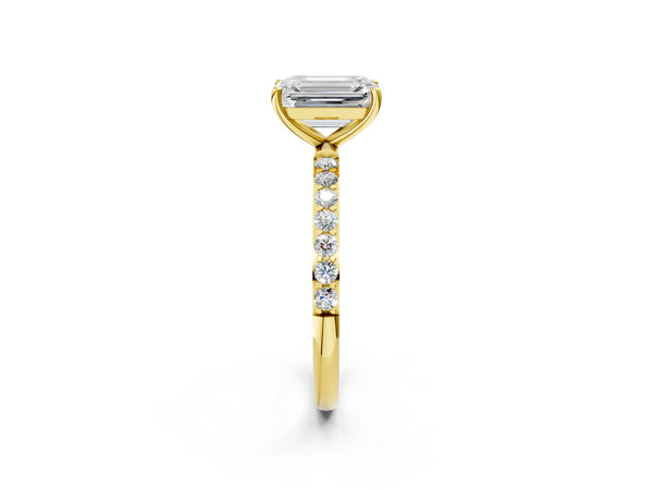 Yellow gold Emerald Cut Diamond Pavé Band Solitaire Ring with Four-Prong Setting_26