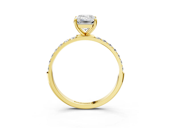 Yellow gold Emerald Cut Diamond Pavé Band Solitaire Ring with Four-Prong Setting_27