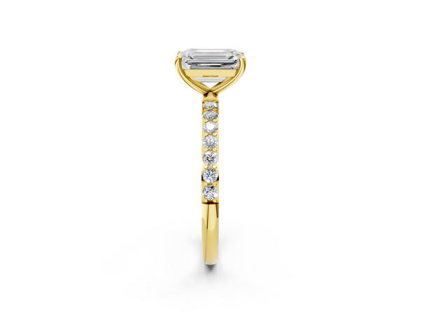 Yellow gold Emerald Cut Diamond Pavé Band Solitaire Ring with Four-Prong Setting_2