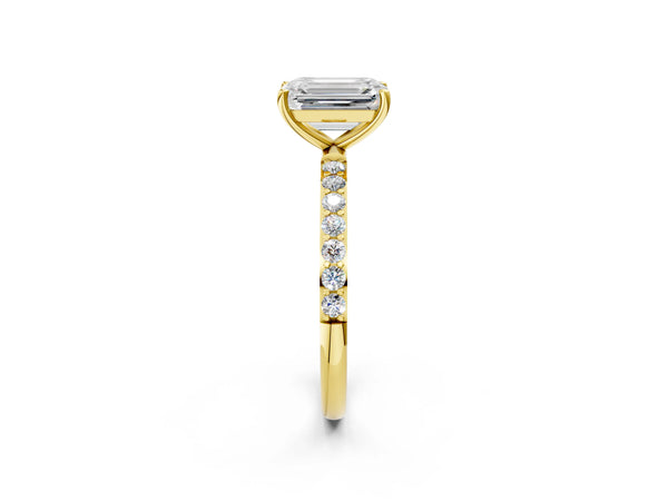 Yellow gold Emerald Cut Diamond Pavé Band Solitaire Ring with Four-Prong Setting_38