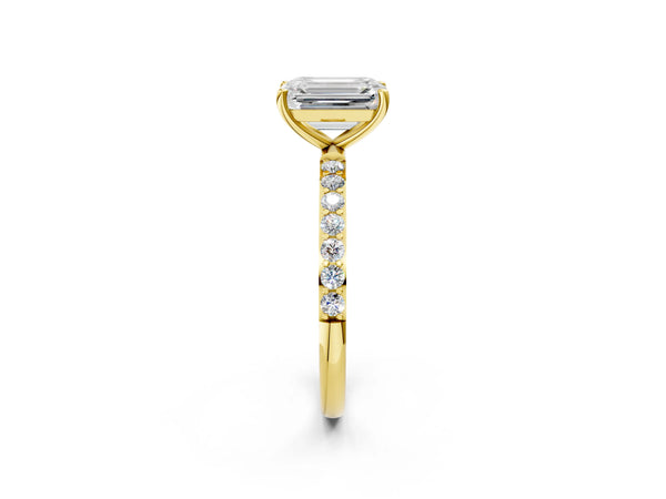 Yellow gold Emerald Cut Diamond Pavé Band Solitaire Ring with Four-Prong Setting_50