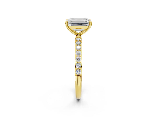 Yellow gold Emerald Cut Diamond Pavé Band Solitaire Ring with Four-Prong Setting_56